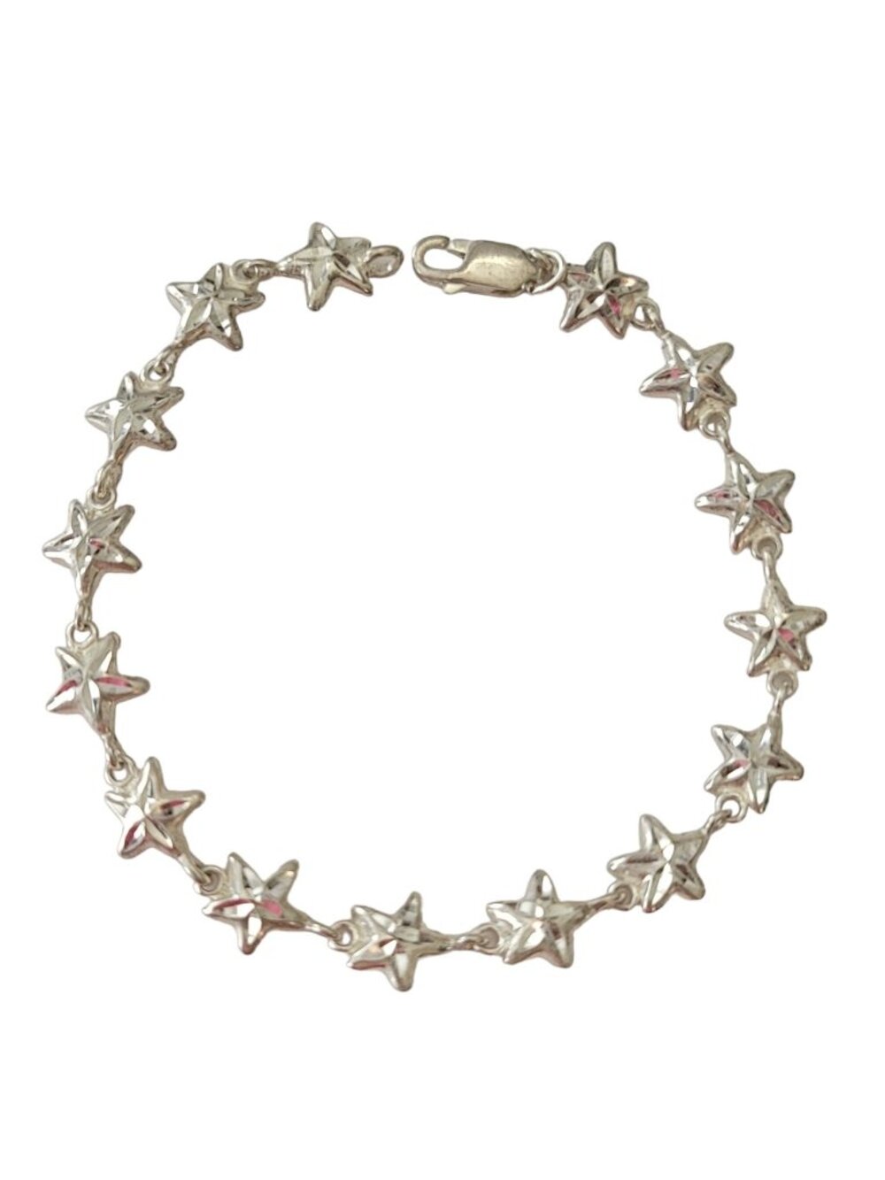 Sterling Silver Lobster Clasp Stars Chain Link Bracelet, 7.75" Long E715